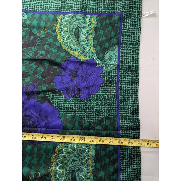 Christian Dior Autumn Green Hues Violet Floral & Paisley 100% Silk Square Scarf - Picture 8 of 8